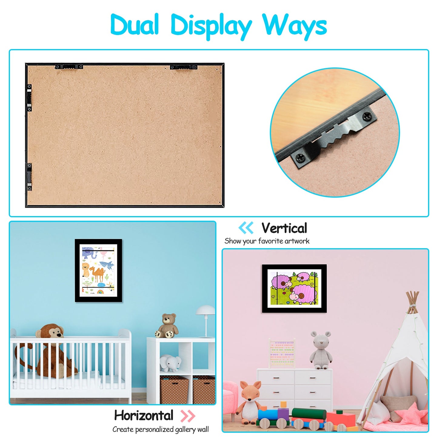 Kids Art Frame - Front Opening Wooden Display for Artwork Storage