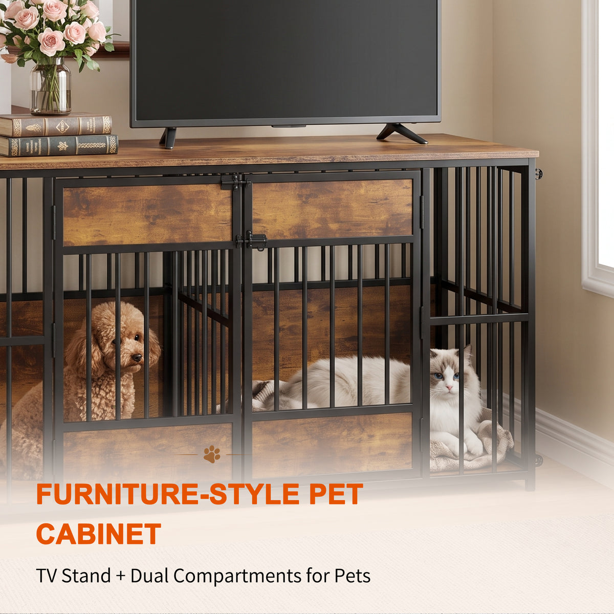 Large Wooden Dog Crate Furniture with Storage Top, Indoor Pet Kennel
