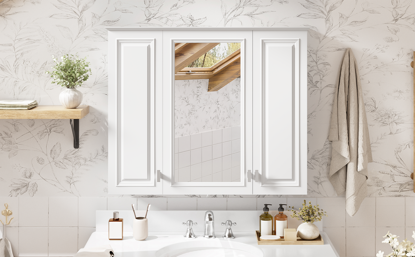 35-Inch Wall-Mounted Bathroom Cabinet with Mirror & 5 Shelves