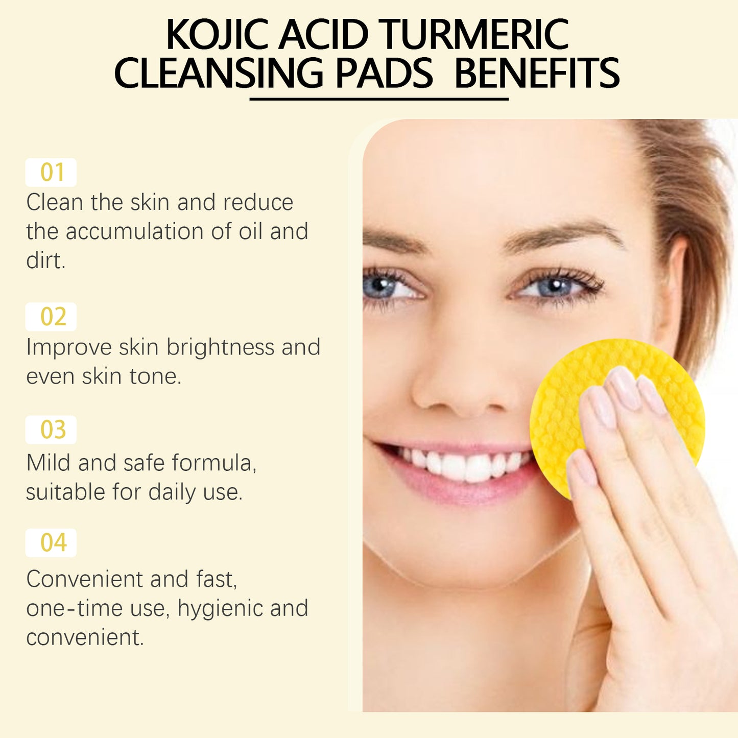Turmeric & Kojic Acid Facial Cleansing Pads - Exfoliating Skin Care, 40 Count