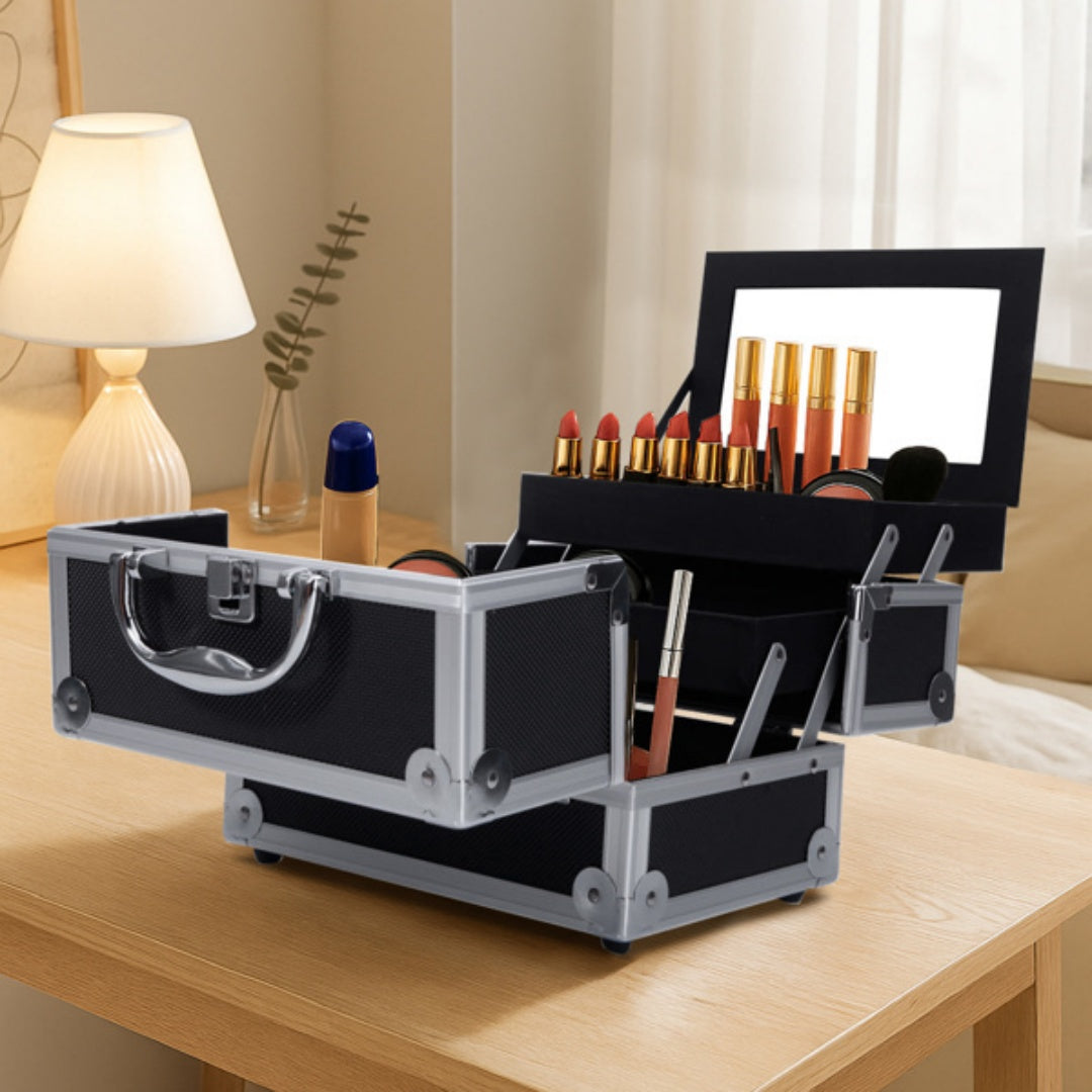 Portable Makeup Storage Bag with Mirror & Jewelry Compartment