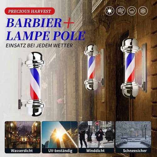 precious harvest Barber Pole,LED Light Source,Wall Mount,Red,Blue and White Barbershop Rotating Light Fixture,Classic Signs for Hair Salon,22.8 Inch