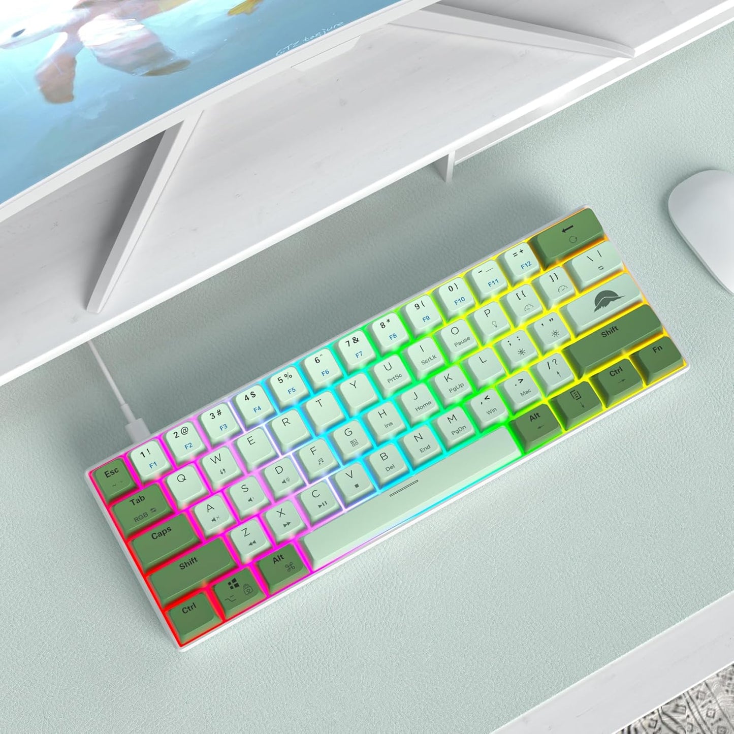 60 Percent Gaming Keyboard Mechanical with Linear Red Switch, 65% Wired Ultra-Compact Mini Keyboard Rainbow with PBT Keycaps for Ps4/Ps5/Xbox(68 MonsterB)