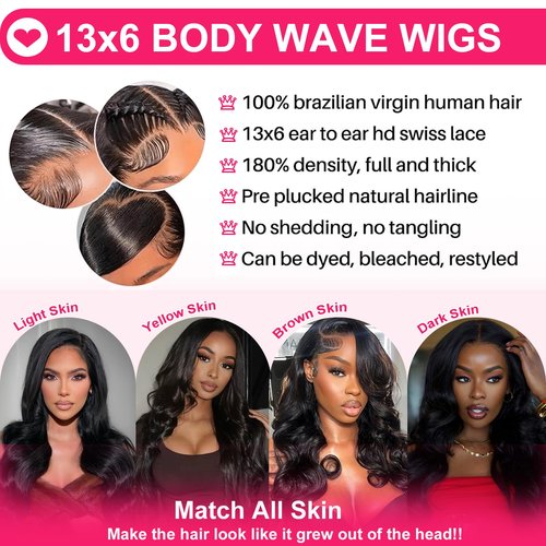 ALSZIQIHR 18 Inch Lace Front Wigs Human Hair Body Wave 13x6 HD Lace Frontal Wig Pre Plucked Bleached Knots With Baby Hair 180 Density Brazilian Human Hair Wigs for Black Women