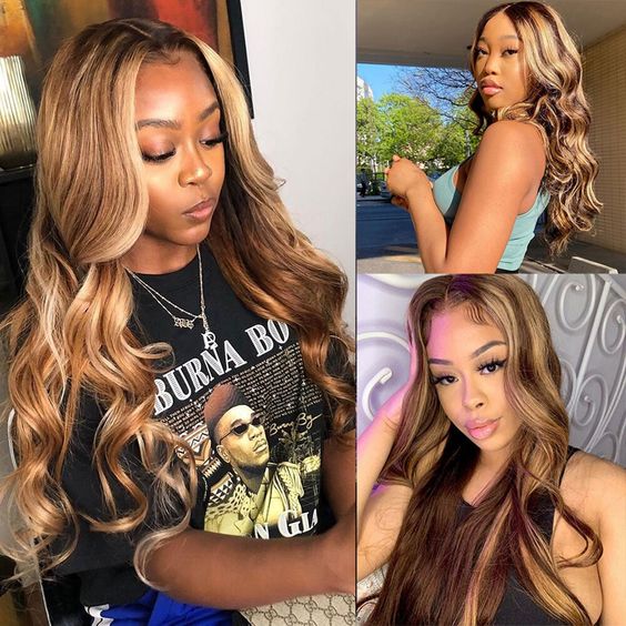 Body Wave Human Hair Wig - 4x4 Lace Closure Highlight P427