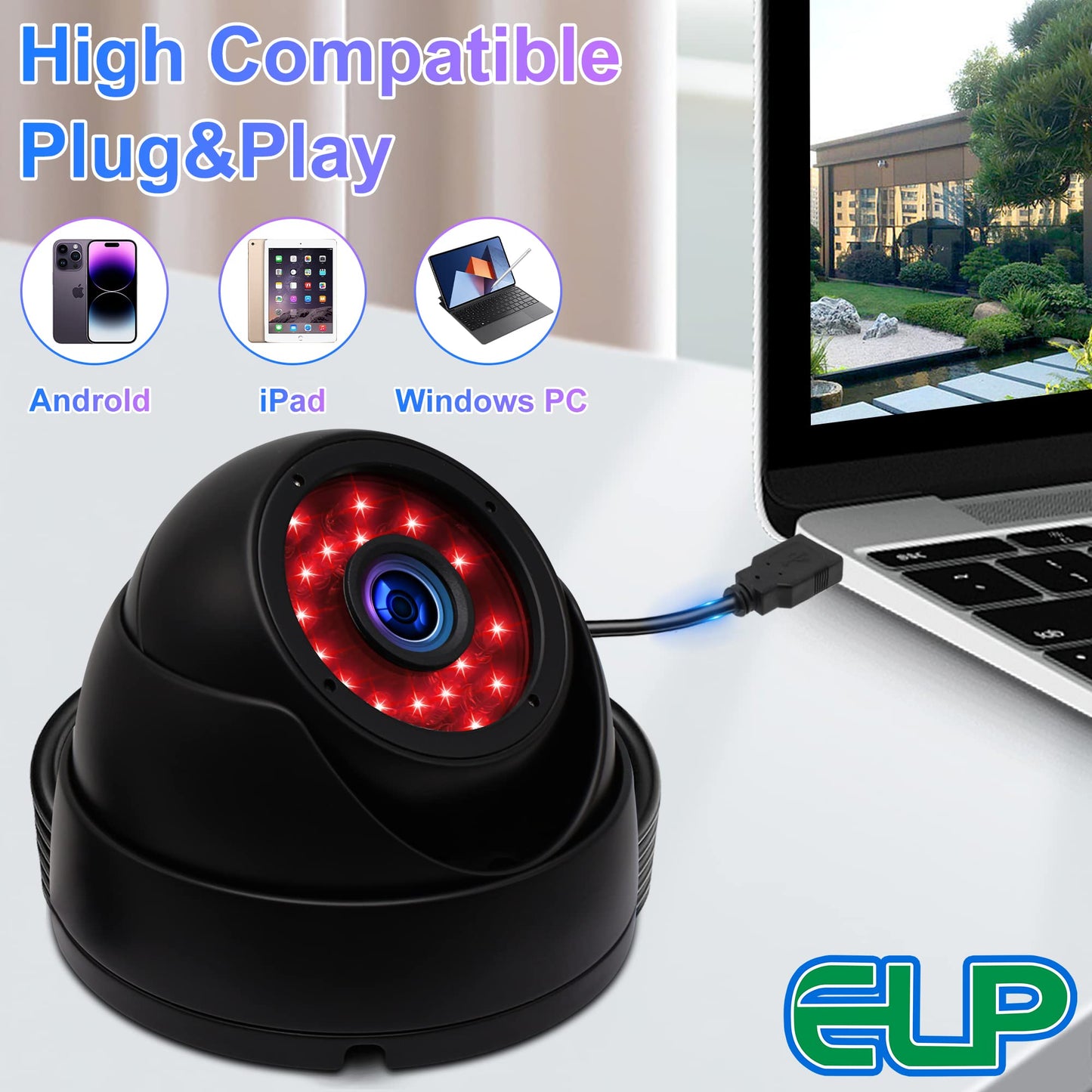 1080p Day Night Vision USB Camera IR Infrared Webcam with Dome Housing Home Surveillance CCTV PC Camera for Computer Mini UVC USB2.0 Waterproof USB with Camera Indoor Outdoor High Speed Camera