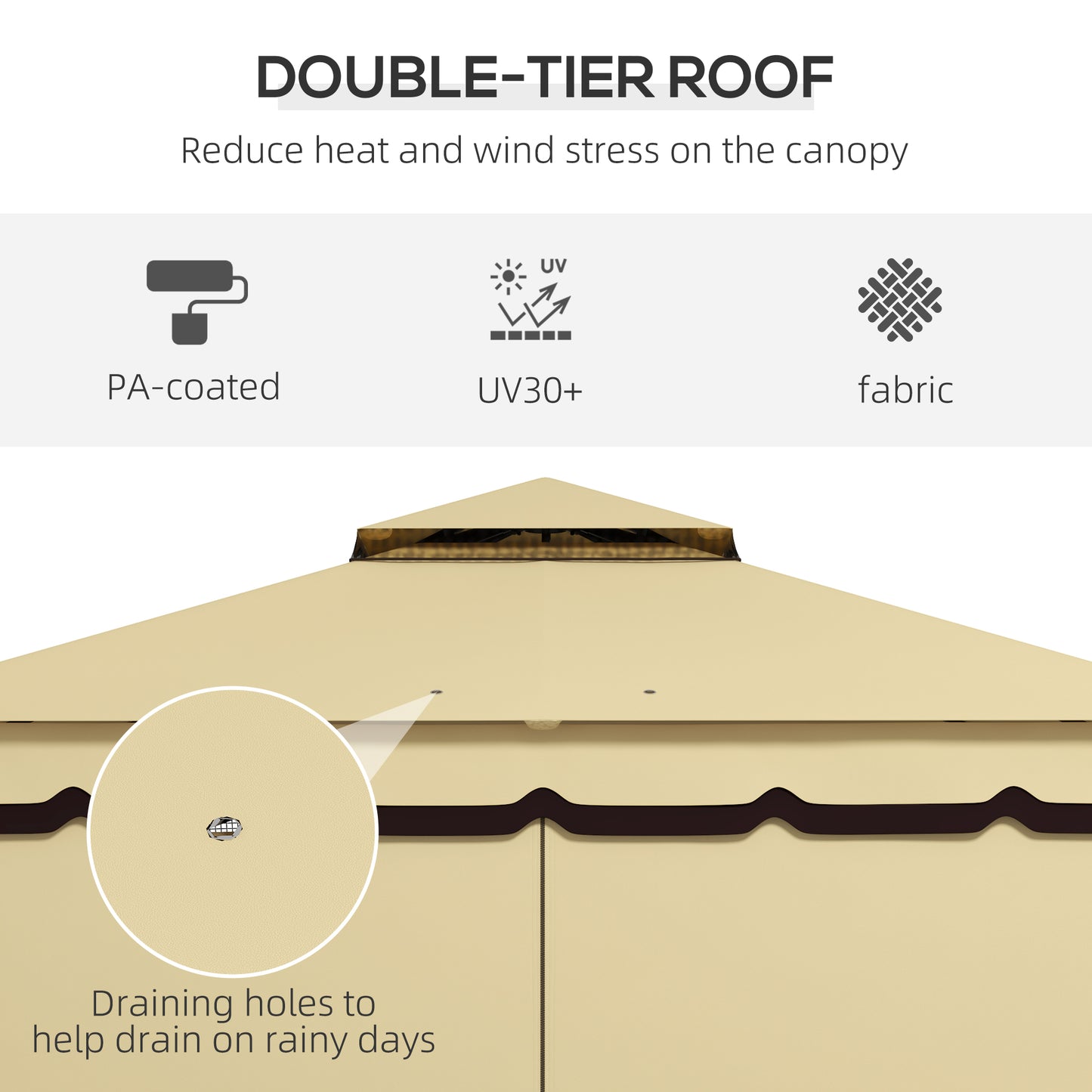 10x12 Double Roof Patio Gazebo Canopy with Netting & Curtains - Beige
