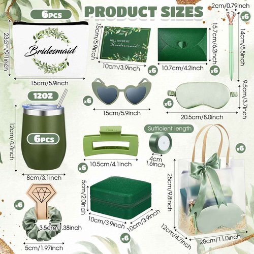 Jingmore 68 Pcs Bridesmaid Proposal Gifts Will You Be My Bridesmaid Gift Set of 6, 12 oz Tumbler Jewelry Box Cosmetic Makeup Bag Scrunchies Invited Cards Favors for Bridal Wedding Bachelorette Party