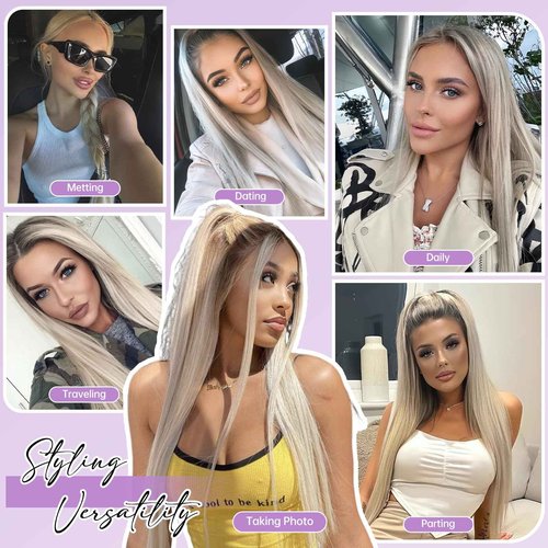 testar Platinum Blonde Wig Lace Front Wigs for White Women 13X6 HD Lace Straight Platinum Wigs 28IN Long Hair Wig Lace Wigs for Women Daily Use