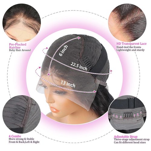 ANLILI 13x6 Deep Wave Lace Front Wigs Human Hair Wig 200% Density Deep Wave Frontal Wigs Human Hair HD Lace Front Wigs for Black Women Deep Curly Wave Lace Front Wig Glueless Wig 22 Inch