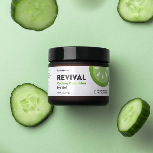 Revival Eye Gel by Laurentiu - Cucumber Eye Cream with Caffeine, Treats Under Eye Puffiness, Dark Circles, Eye Bags, Puffy Eyes, and Wrinkles for Instant Results of Anti Aging, 2 oz