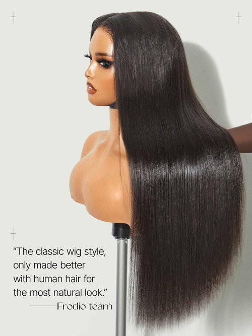 Frodio Ultra Comfort 5x5 HD Lace Closure Wig Long Straight Glueless Wigs Human Hair Pre Plucked Pre Cut Lace Front Wigs Natural Black Frontal Wig