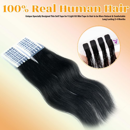 V Light Hair Extension, 22 inch 40g Black Virgin Remy v-light Hair Extensions for V Light Hair Extension Machine Tool Kit (Black, 22 inch)