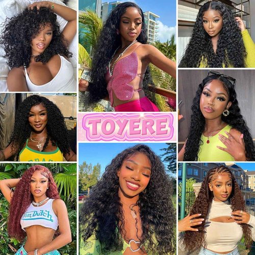 TOYERE 30 Inch 13x6 Deep Wave HD Lace Frontal Wigs Human Hair Natural Black Color Pre Plucked with Baby Hair Natural Hairline