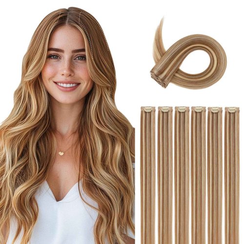 S-noilite 6Pcs Clip in Human Hair Extensions,Remy Single Clip in Hair Extensions 6Pcs 6clips Straight Seamless Hairpieces for Women 18Inch 44g #2PR6