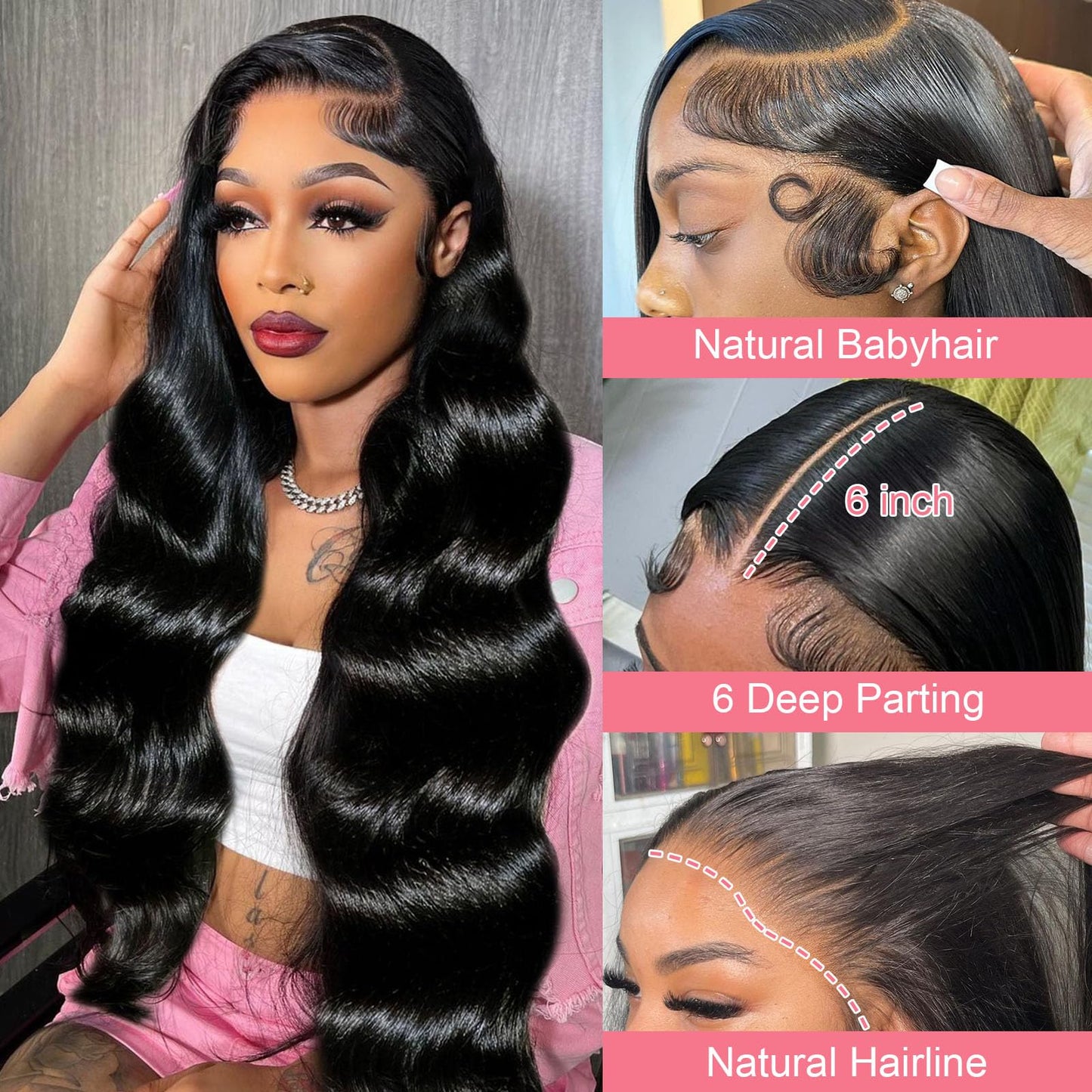 13X6 Body Wave Lace Front Wigs Human Hair 12A 250% Density Lace Frontal Wigs Human Hair Glueless Wigs Human Hair HD Lace Front Wigs Human Hair pre Plucked with Baby Hair Natural Color 24 Inch