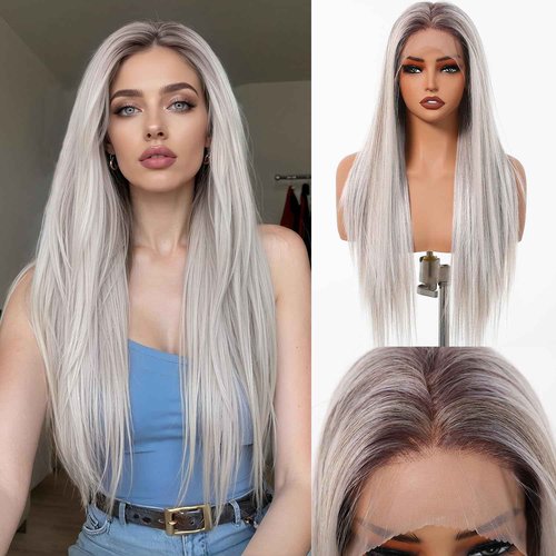 testar Platinum Blonde Wig Lace Front Wigs for White Women 13X6 HD Lace Straight Platinum Wigs 28IN Long Hair Wig Lace Wigs for Women Daily Use