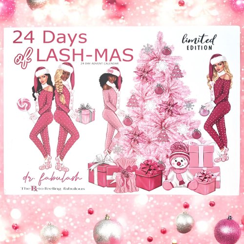 24-Day Lash-Mas Glam Advent Calendar Kit |12 Different False Eyelashes | Black & White Glue | 3 Different Style Tweezers | Scissors & Much More
