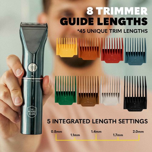 The Beard Club Grooming Bundle: Trimmer for Men & Care Kit - Includes Cordless Electric Trimmer, Straight Edge Razor, Shampoo, Cedar Balm & Oil, Brush - 8 Guides, 45 Lengths