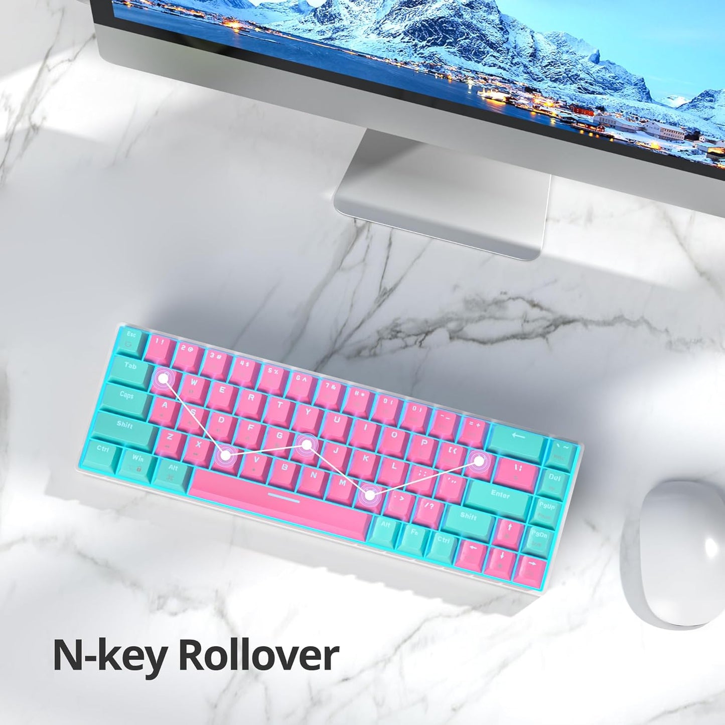 60 Percent Gaming Keyboard 68 Keys Mechanical Keyboard LED Backlit Compact Wired Keyboard with Red Switch for Windows PS4/5 Xbox Gamer(Black-White)