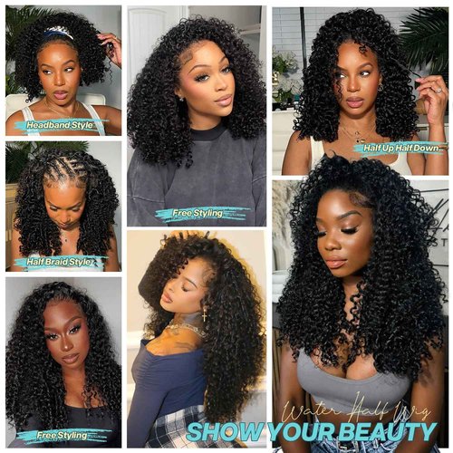 UMEGIRL Half Wig Human Hair Burmese Curly Wig for Women 250 Density 3 In 1 Seamless Flip Over Half Wigs Beginner Friendly Glueless Wigs Human Hair with Spiral End Natural Color 20 Inch