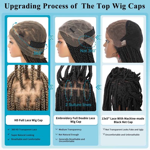 Esnccur 360°HD Full Lace Knotless Braided Wigs for Women Box Braid Wig with Baby Hair Premium Synthetic Braided Lace Front Wigs Light Brown 36 Inch