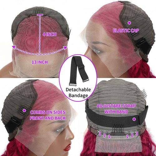 YFFSSJFC 99j Burgundy Lace Front Wigs Human Hair 13x4 Frontal Transparent Lace Deep Wave Wig Human Hair Red Frontal Wigs Human Hair (22 Inch)