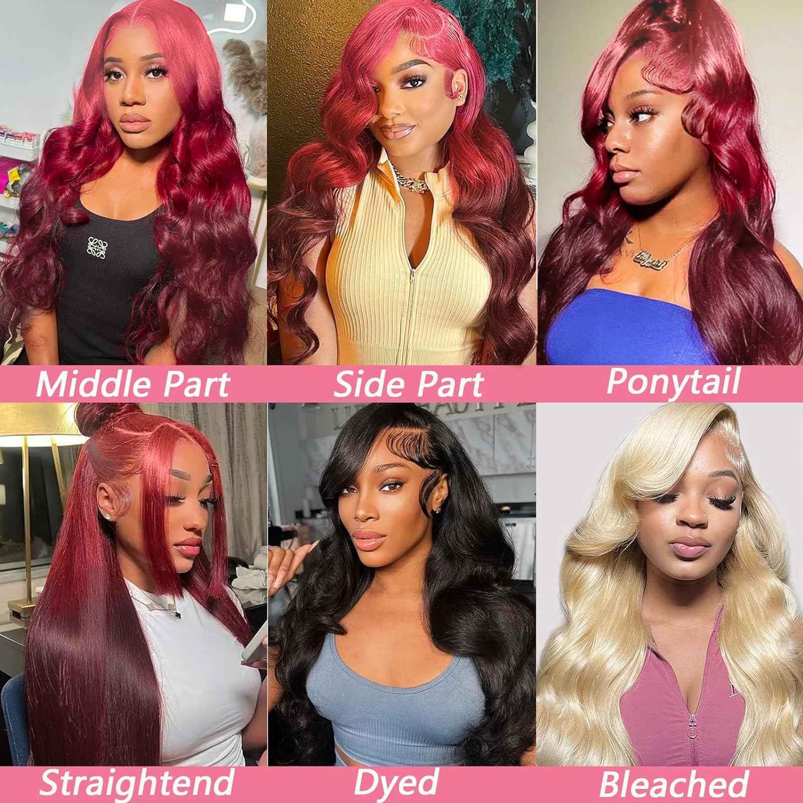 GGEDUO Ombre Rose Pink Lace Front Wigs Human Hair Body Wave Glueless Red and Dark Burgundy Ends Human Hair Wigs for Women Pre Plucked with Baby Hair 3 Tones Gradient Pink Candy Color 24 Inch