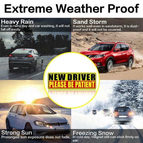 Sukh New Driver Magnet for Car - Student Driver Car Magnet Funny Safety Warning Magnetic Reflective Reusable Signs for Teenage Driving 3 Pcs