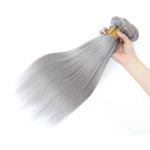 Anmetan Grey Color Straight Bundles Human Hair, Short 12A 100% Unprocessed Virgin Remy Bundles Lavender Silver Gray Human Hair Soft and Thick Sew In Quick Weave 10 12 14 Inch for Women