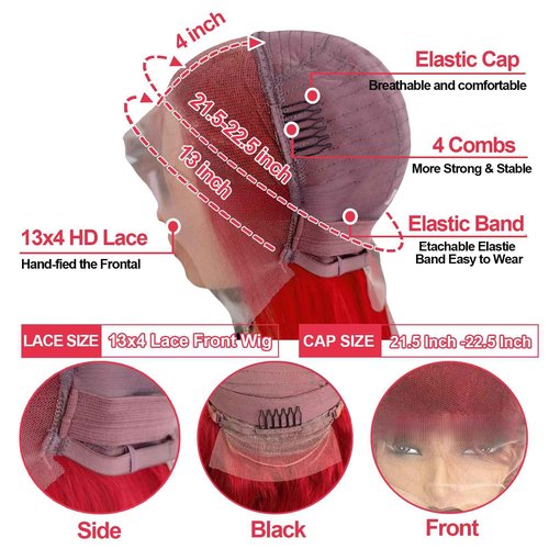 Red Lace Front Wigs Human Hair Straight 13x4 HD Lace Frontal Wigs Human Hair Burgundy Red Wig Pre Plucked 180% Density Colored Straight Glueless Wigs for Women 26 Inch