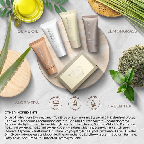 Terra Pure Spa Collection Amenity Kit | Hotel Bulk Toiletries | 0.85 oz Shampoo, Conditioner, Lotion, Body Wash, Massage Bar for Guest Hospitality Vacation Rentals | 15 Sets/Case