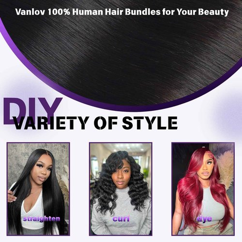 Vanlov Body Wave Human Hair - 3 Bundles Brazilian Remy Hair, Body Wave, Natural Black