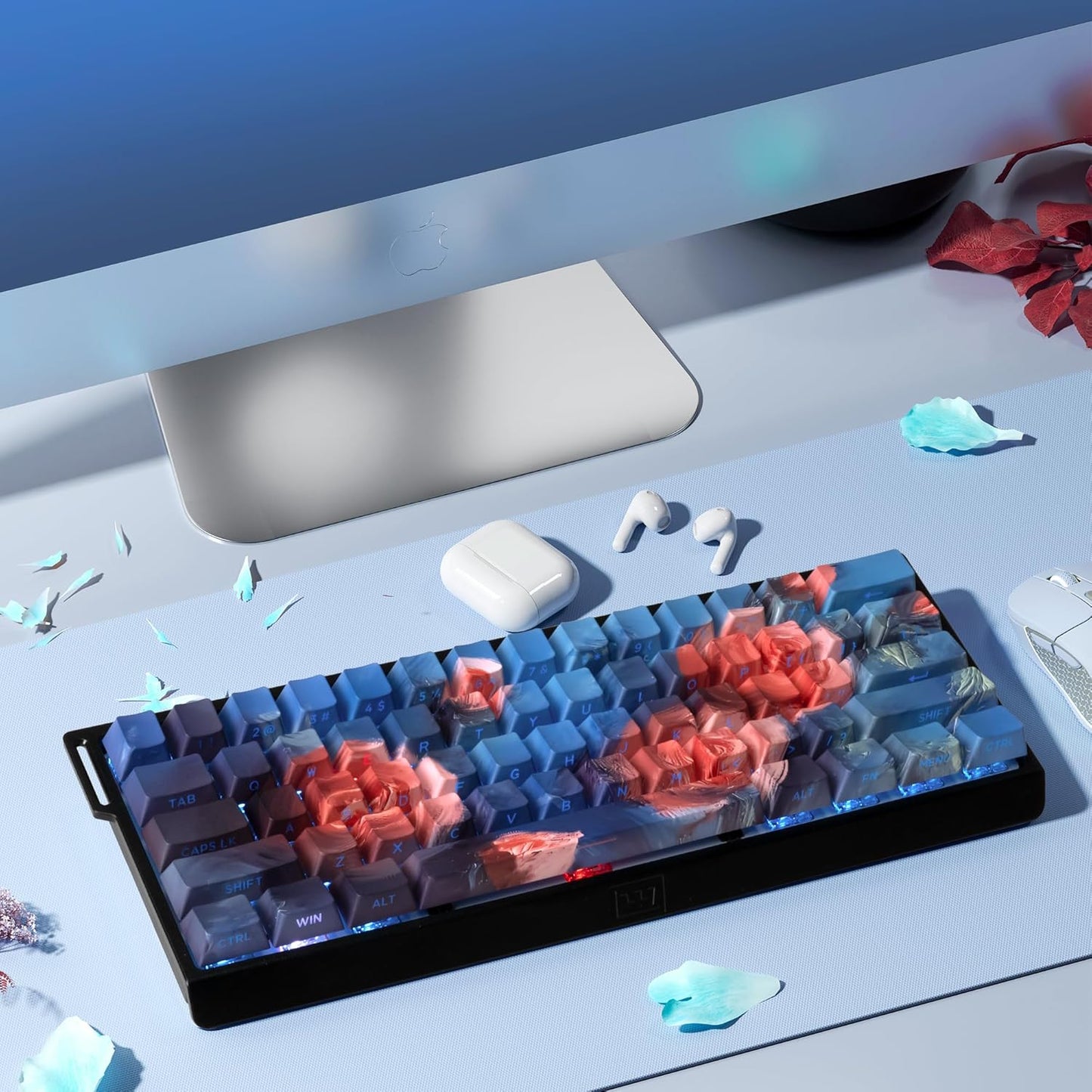 XVX PBT Keycaps - Shine Through Keycaps, Side Printed Custom Keycaps 75 Percent, Rose Garden Key Cap Set Dye Sub & Double Shot, 130 Keys Cherry Profile Keyboard Keycap for Mechanical Keyboard