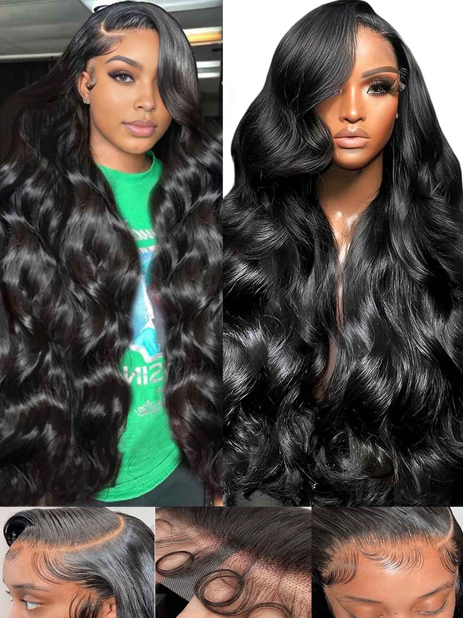 28 Inch 13x6 Lace Front Wigs Human Hair Pre Plucked 200 Density HD Transparent Front Wigs Human Hair Glueless Wigs Human Hair With Baby Hair for Women Natural Black