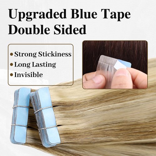 LADY MIRANDA Tape in Hair Extensions Remy Human Hair Full Ends PU Hair Extensions 20 Inches 50g 20Pcs Mixed Blonde Skin Weft Invisible Tape in Human Hair Extension for Women