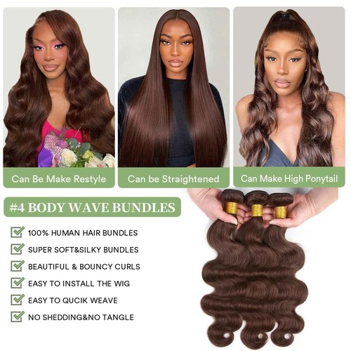 #4 Chocolate Brown Human Hair Bundles Body Wave 16 18 20 inch 100% Unprocessed Brazilian Virgin Hair Extensions 12A Quick Weave Bundles Human Hair Double Weft