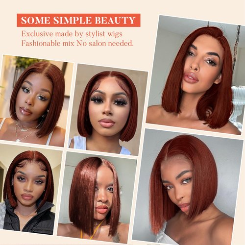 Moliveny Reddish Brown Bob Wig Human Hair 13x4 HD Lace Front Wigs for Black Women Short Bob Lace Frontal Wigs Glueless Wig Pre Plucked Hairline With Baby Hair 180% Density