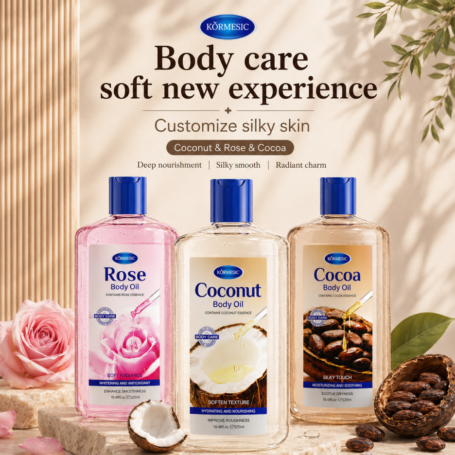 Body Oil with Rose, Coconut & Cocoa - 525ml Natural Moisturizer