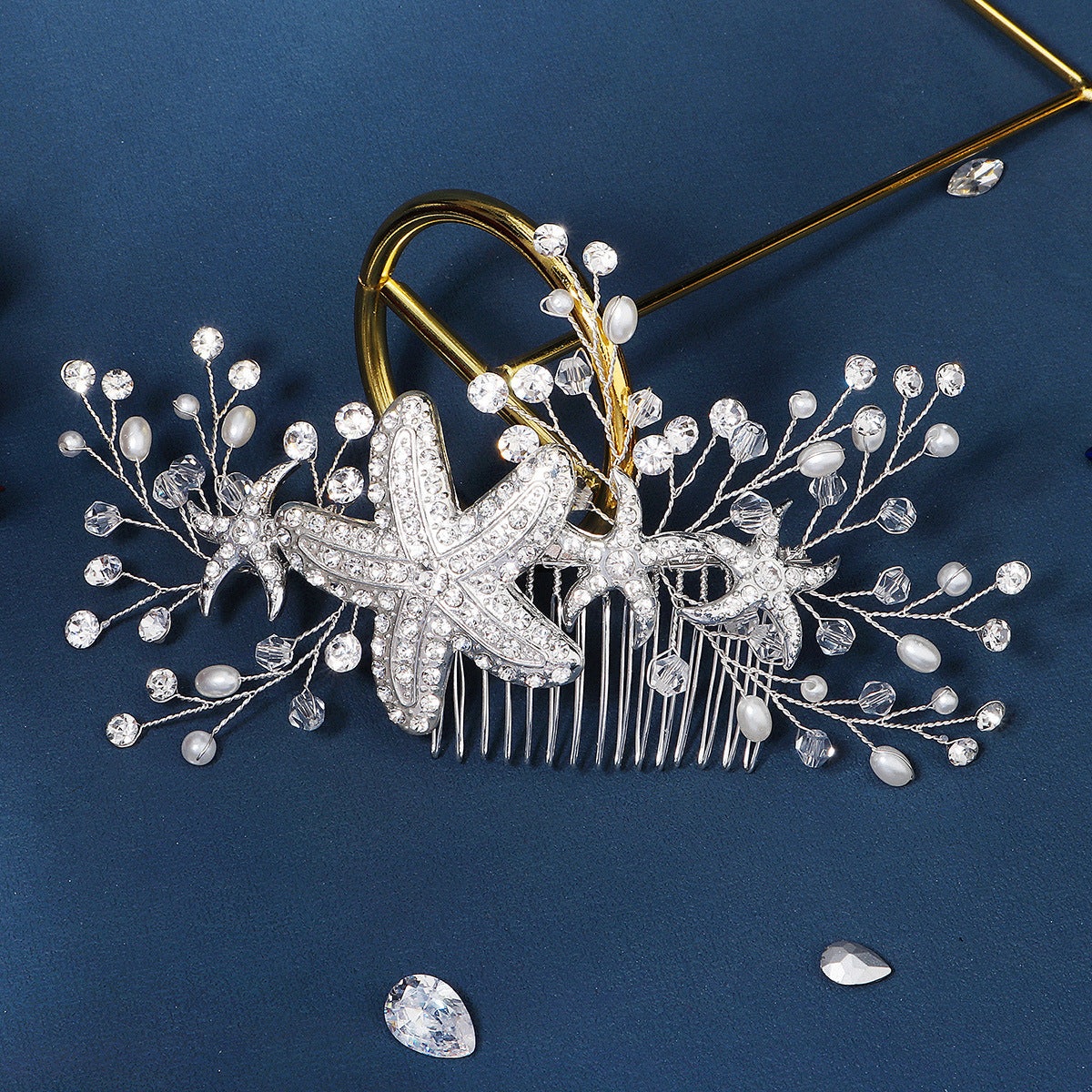 Silver Bridal Hair Headdress - Wedding Headwear