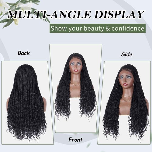Alebery 13x6 HD Lace Front Box Braided Wigs with Curly End Lace Frontal Box Braids Wigs for Black Women Lightweight Synthetic Black Cornrow Fully Handmade Braided Wig with Baby Hair (26 inches)