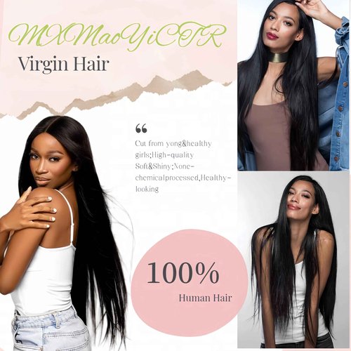 12A Straight Bundles Human Hair,Double Weft for Women 100% Unprocessed Brazilian Virgin Hair Extensions Natural Black 16 18 20 Inch 3 Bundles