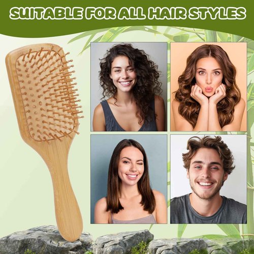 SAYAYA 16 PCS Bamboo Hair Brush for Hair Growth Natural Bamboo Paddle Hairbrush with 12 Multicolor Pens Massaging Scalp Brush for Women Men Detangling Curly Thick Wavy Hair DIY Gift for Crafts