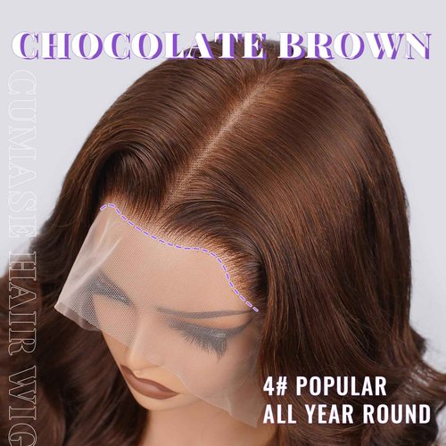 CUMASE 250 Density Body Wave Chocolate Brown Wig, 13x6 Lace Front Wigs Human Hair Pre Plucked, 100% Real Human Hair 4# Brown Wig for Women 16 Inch