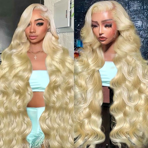 Ruaswey 26 Inch 613 13x6 Lace Front Wig Human Hair 200 Density Blonde Wig Human Hair Blonde Body Wave Lace Front Wigs Human Hair 613 HD Lace Frontal Wigs Human Hair Pre Plucked 613 Human Hair Wig