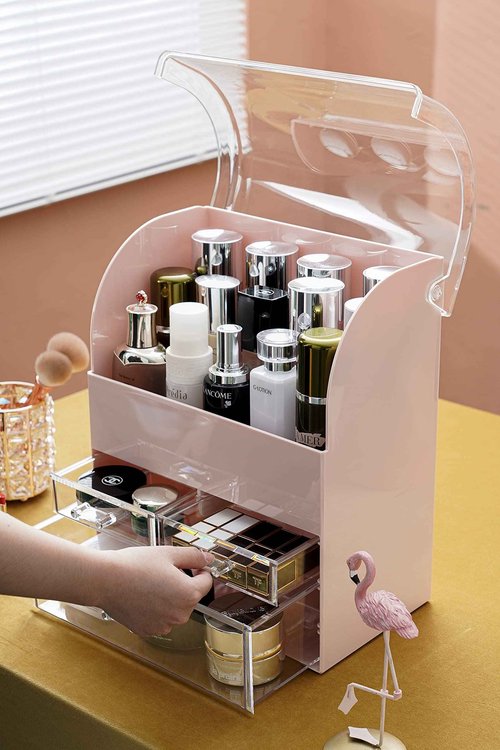 MOOCHI Professional Large Cosmetic Makeup Organizer Dust Water Proof Cosmetics Storage Display Case with Drawers