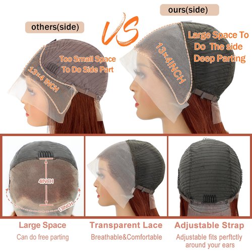 Moliveny Reddish Brown Bob Wig Human Hair 13x4 HD Lace Front Wigs for Black Women Short Bob Lace Frontal Wigs Glueless Wig Pre Plucked Hairline With Baby Hair 180% Density