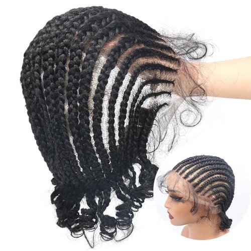 lumeng DIY Cornrow Box Short Braided Wigs for Black Women On-Trend Knotless Hand Tied HD Full Lace Boho Braid Wig with Baby Hair Premium Synthetic African American 9’’ Seamless Blending Unique Look