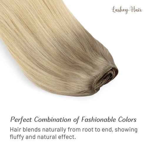 Clip in Hair Extensions, 18 inch Ash Blonde to Golden Blonde and Platinum Blonde Hair Extensions Clip in Human Hair Lashey Hair Extension Real Human Hair 120g 7pcs