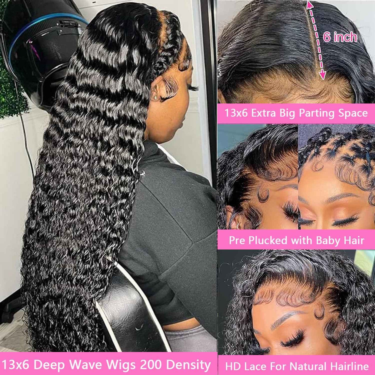 22 Inch Deep Wave Lace Front Wigs Human Hair Pre Plucked 13x6 HD Lace Front Curly Wigs Human Hair 200% Density Glueless Frontal Wigs Human Hair with Baby Hair Curly Wigs for Women Natural Black